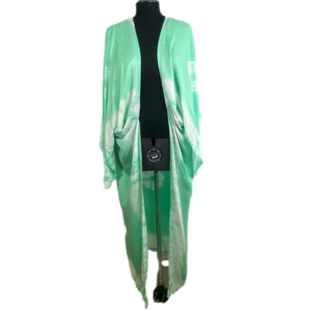 Free People Mint Green & White Spell Bound Tie Dye Kimono NWOT Size OS SKU1104